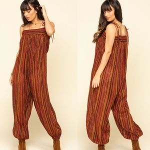 FREE PEOPLE Rust Orange Lurex Shapeless Jumpsuit